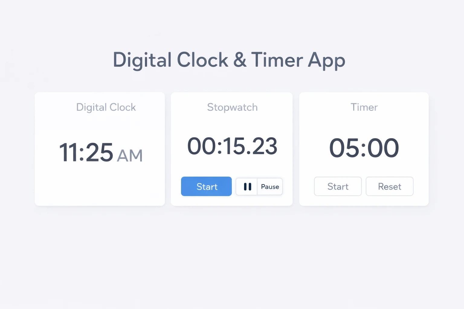 Digital Clock, Stopwatch & Timer App
